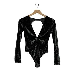 Victoria's Secret Velvet Bodysuit Size XS/S Dark Green Open Back V Neck Pull On